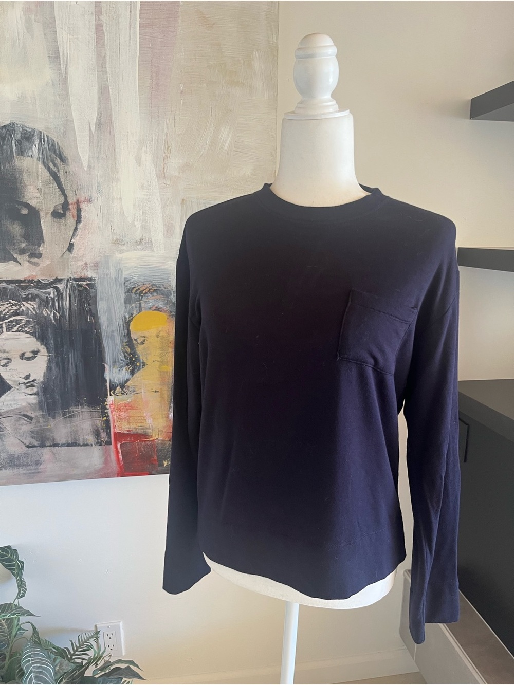 Bleusalt Classic Long-Sleeve Pocket Tee in Navy, size 1 or small